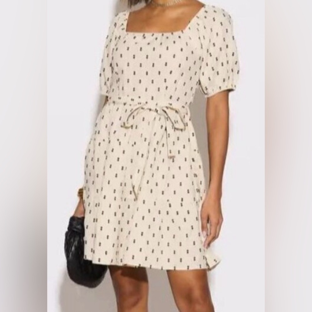 Sim & Sam Womens S Cream Black Cotton Polka Dot Milkmaid Dress Preppy Feminine